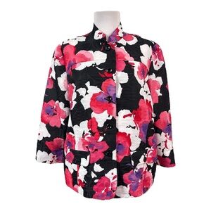 Alfred Dunner Women's Petite 12 12P Large Lightweight Blazer Floral 3/4 Sleeves